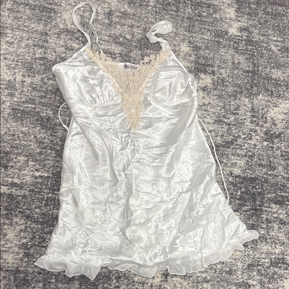 Linea Donatella Cream Satin Chemise with Lace Trim